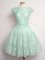 New Arrival Apple Green Lace Up Dama Dress for Quinceanera Lace Sleeveless Knee Length