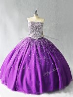 Enchanting Purple Organza Lace Up Sweet 16 Quinceanera Dress Sleeveless Floor Length Beading(SKU PSSW0765BIZ)