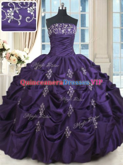 Flirting Ball Gowns Quinceanera Dresses Purple Strapless Taffeta Sleeveless Floor Length Lace Up - Click Image to Close