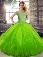 Dazzling Ball Gowns Quinceanera Gown Off The Shoulder Tulle Sleeveless Floor Length Lace Up