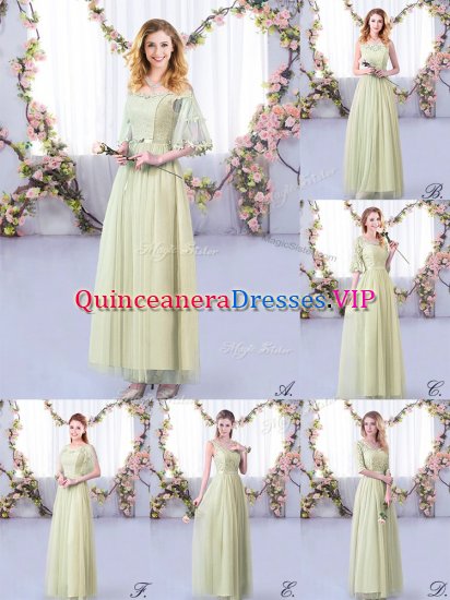 Yellow Green Side Zipper Off The Shoulder Lace and Belt Court Dresses for Sweet 16 Tulle Half Sleeves - Click Image to Close