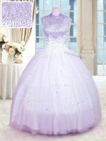 Lavender Zipper High-neck Beading Quinceanera Gown Tulle Sleeveless