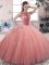 Fashionable Watermelon Red Ball Gowns Tulle Scoop Sleeveless Beading Floor Length Lace Up Sweet 16 Dress