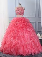 Custom Fit Floor Length Ball Gowns Sleeveless Hot Pink Quince Ball Gowns Lace Up(SKU SWQD264BIZ)