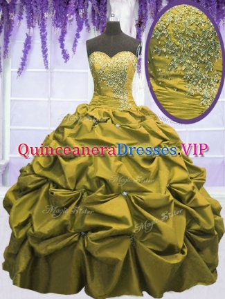 Dazzling Pick Ups Brown Sleeveless Taffeta Lace Up Vestidos de Quinceanera for Military Ball and Sweet 16 and Quinceanera