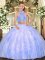 Floor Length Criss Cross Quinceanera Dress Lavender for Military Ball and Sweet 16 and Quinceanera with Ruffles