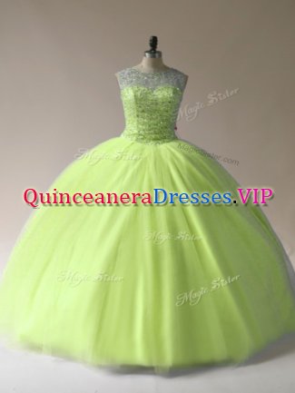 Fashionable Yellow Green Sleeveless Beading Floor Length Sweet 16 Dresses