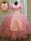 Fantastic Baby Pink Zipper V-neck Beading and Embroidery and Ruffled Layers Quinceanera Dresses Organza Half Sleeves