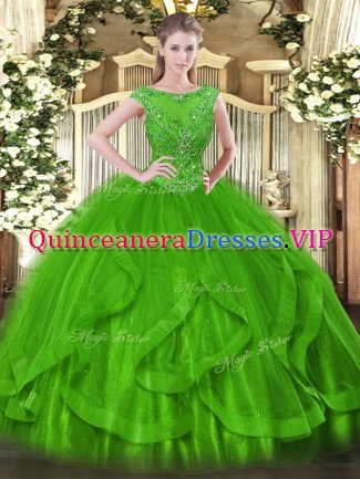 Green Scoop Neckline Beading Ball Gown Prom Dress Sleeveless Zipper