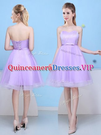 Fashionable Tulle Sleeveless Knee Length Dama Dress for Quinceanera and Bowknot