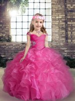 Inexpensive Organza Sleeveless Floor Length Little Girl Pageant Gowns and Beading and Ruffles