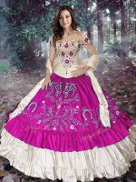 Sleeveless Lace Up Floor Length Embroidery and Ruffled Layers Sweet 16 Quinceanera Dress