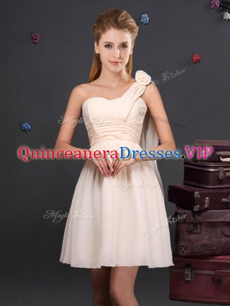 One Shoulder Sleeveless Zipper Quinceanera Court Dresses Champagne Chiffon