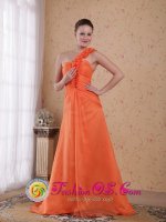 KaneoheHawaii/HI Formal Orange Empire One Shoulder Sweep/Brush Train Chiffon Quinceanera Dama Dress(SKU PDHXQ049BIZ)