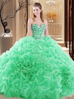 Modest Pick Ups Ball Gowns 15th Birthday Dress Sweetheart Fabric With Rolling Flowers Sleeveless Floor Length Lace Up