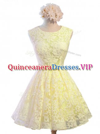 Yellow Vestidos de Damas Prom and Party and Wedding Party with Belt Scoop Sleeveless Lace Up