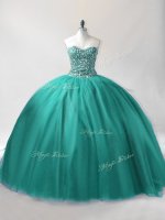 Decent Tulle Sleeveless Floor Length Vestidos de Quinceanera and Beading