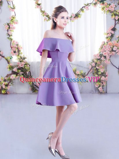 High Class Lavender A-line Chiffon Off The Shoulder Short Sleeves Ruching Mini Length Zipper Damas Dress - Click Image to Close