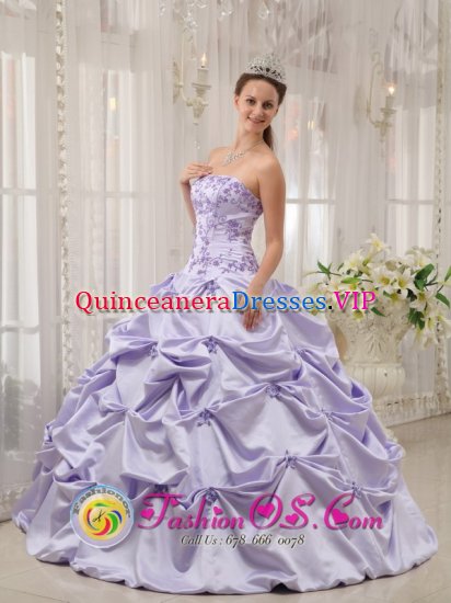 Gastonia Carolina/NC Sweet Lilac Pick-ups and Appliques Sweet 16 Dress With Strapless Taffeta In Spring - Click Image to Close