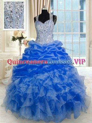 Pick Ups Floor Length Royal Blue Quinceanera Gown Straps Sleeveless Zipper