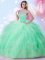 Shining Sleeveless Floor Length Beading and Ruffles and Sequins Zipper Quinceanera Dresses with Apple Green