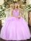 Sophisticated Floor Length Lilac Quinceanera Dress Halter Top Sleeveless Lace Up