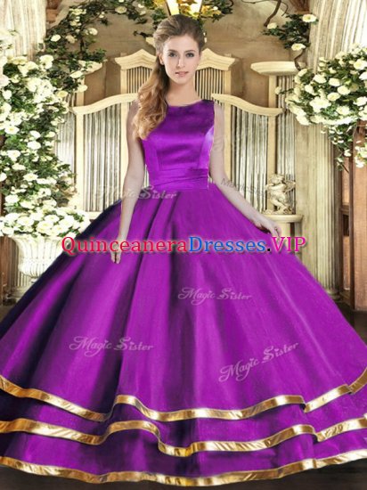 Floor Length Ball Gowns Sleeveless Eggplant Purple Quinceanera Gown Lace Up - Click Image to Close