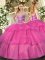 Hot Pink Ball Gowns Sweetheart Sleeveless Tulle Floor Length Lace Up Beading and Ruffled Layers Sweet 16 Quinceanera Dress