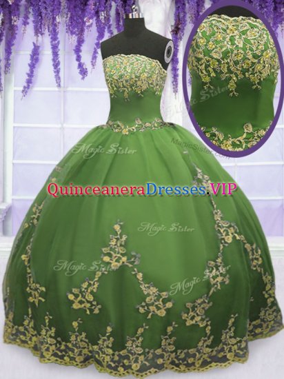 Floor Length Ball Gowns Sleeveless Olive Green 15 Quinceanera Dress Zipper - Click Image to Close