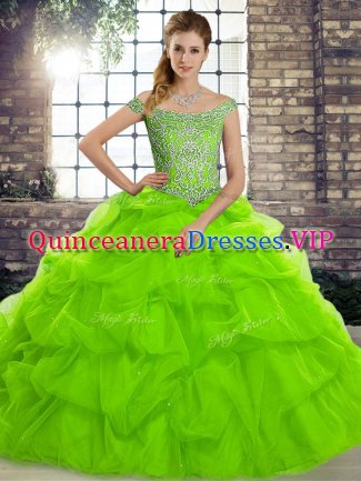 Ideal Quinceanera Dresses Off The Shoulder Sleeveless Brush Train Lace Up