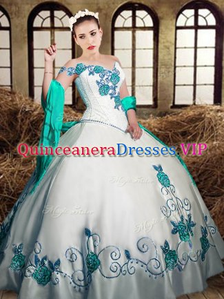 New Arrival Taffeta Sweetheart Sleeveless Lace Up Embroidery Quinceanera Dress in White