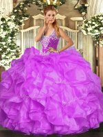 Inexpensive Lilac Sleeveless Floor Length Beading and Ruffles Lace Up 15th Birthday Dress(SKU SJQDDT1391002-1BIZ)