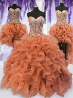 Designer Four Piece Organza Sleeveless Floor Length Quinceanera Gown and Beading and Ruffles