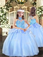 Most Popular Sleeveless Floor Length Appliques Lace Up Little Girls Pageant Gowns with Blue(SKU PAG1067BIZ)