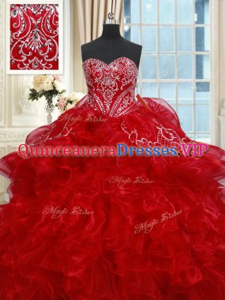 Pretty Sweetheart Sleeveless Organza 15th Birthday Dress Beading and Ruffles Lace Up