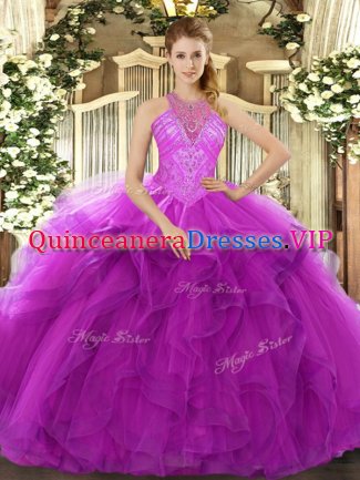 Organza Sleeveless Floor Length 15th Birthday Dress and Beading and Ruffles