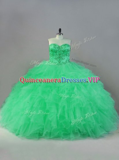 Apple Green Ball Gowns Tulle Sweetheart Sleeveless Beading Floor Length Lace Up Ball Gown Prom Dress - Click Image to Close