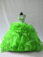 Scoop Sleeveless Sweet 16 Dress Floor Length Beading and Ruffles Organza