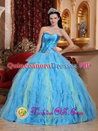 Sainte-Foy-les-Lyon France Multi-color Ruffles and beautiful Strapless Quinceanera Dresses With Beaded Decorate and Ruch