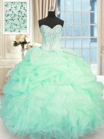 Cute Apple Green Ball Gowns Sweetheart Sleeveless Organza Floor Length Lace Up Beading and Ruffles Sweet 16 Dress(SKU PSSW0345-1BIZ)