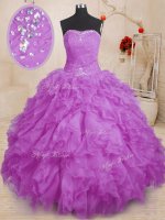 Wonderful Purple Sleeveless Organza Lace Up Quince Ball Gowns for Military Ball and Sweet 16 and Quinceanera