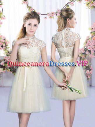 Modern Cap Sleeves Lace Up Mini Length Lace and Bowknot Court Dresses for Sweet 16