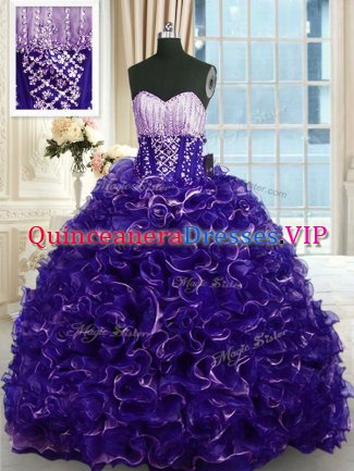 Elegant Purple Sweetheart Neckline Beading and Ruffles Quinceanera Dresses Sleeveless Lace Up