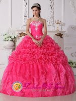 Beaded Embroidery Hot Pink Modest Quinceanera Dress For Nogales AZ Strapless Organza Ball Gown(SKU QDZY703y-7BIZ)