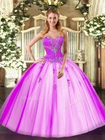 Sleeveless Beading Lace Up Vestidos de Quinceanera with Fuchsia