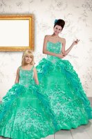 Clearance Turquoise Strapless Lace Up Beading and Embroidery and Pick Ups 15th Birthday Dress Sleeveless