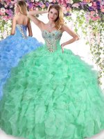 Ball Gowns Quinceanera Dress Apple Green Sweetheart Organza Sleeveless Floor Length Lace Up