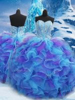 Ball Gowns Military Ball Gowns Blue Sweetheart Organza Sleeveless Floor Length Lace Up