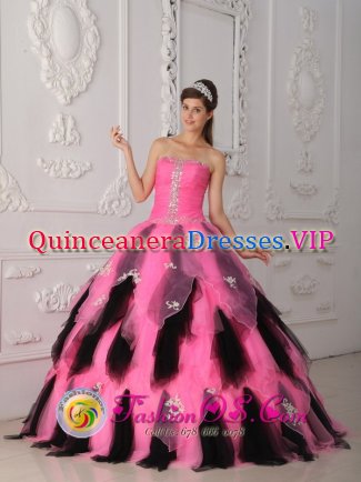 Ruched Bodice Beautiful Pink and Black Princess Quinceanera Dress In Farmington Hills Michigan/MI