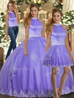 Tulle Sleeveless Floor Length Sweet 16 Quinceanera Dress and Appliques(SKU SJQDDT1681007BIZ)